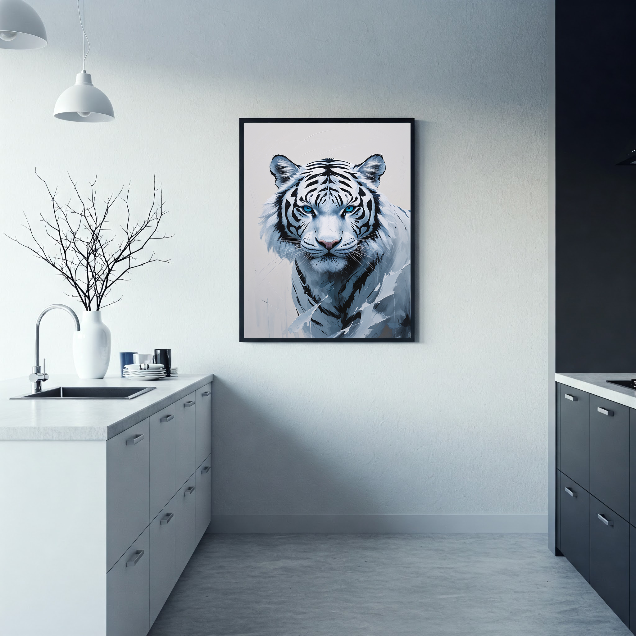 Abstract White Tiger Blue Eyes Wall Art | Digital Download