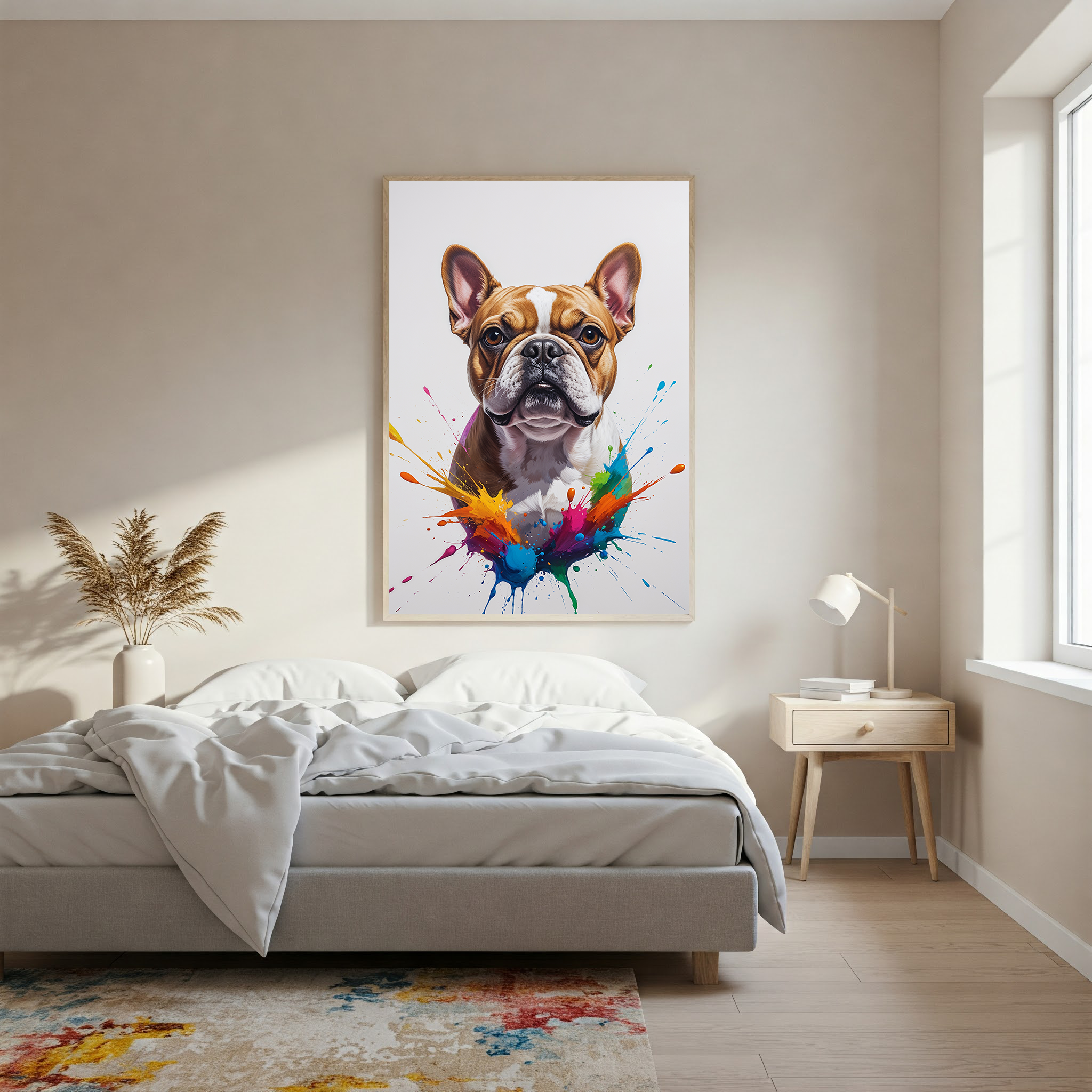 Colorful French Bulldog digital art by Reflectionare, vibrant and playful illustration of a French Bulldog in bright colors.