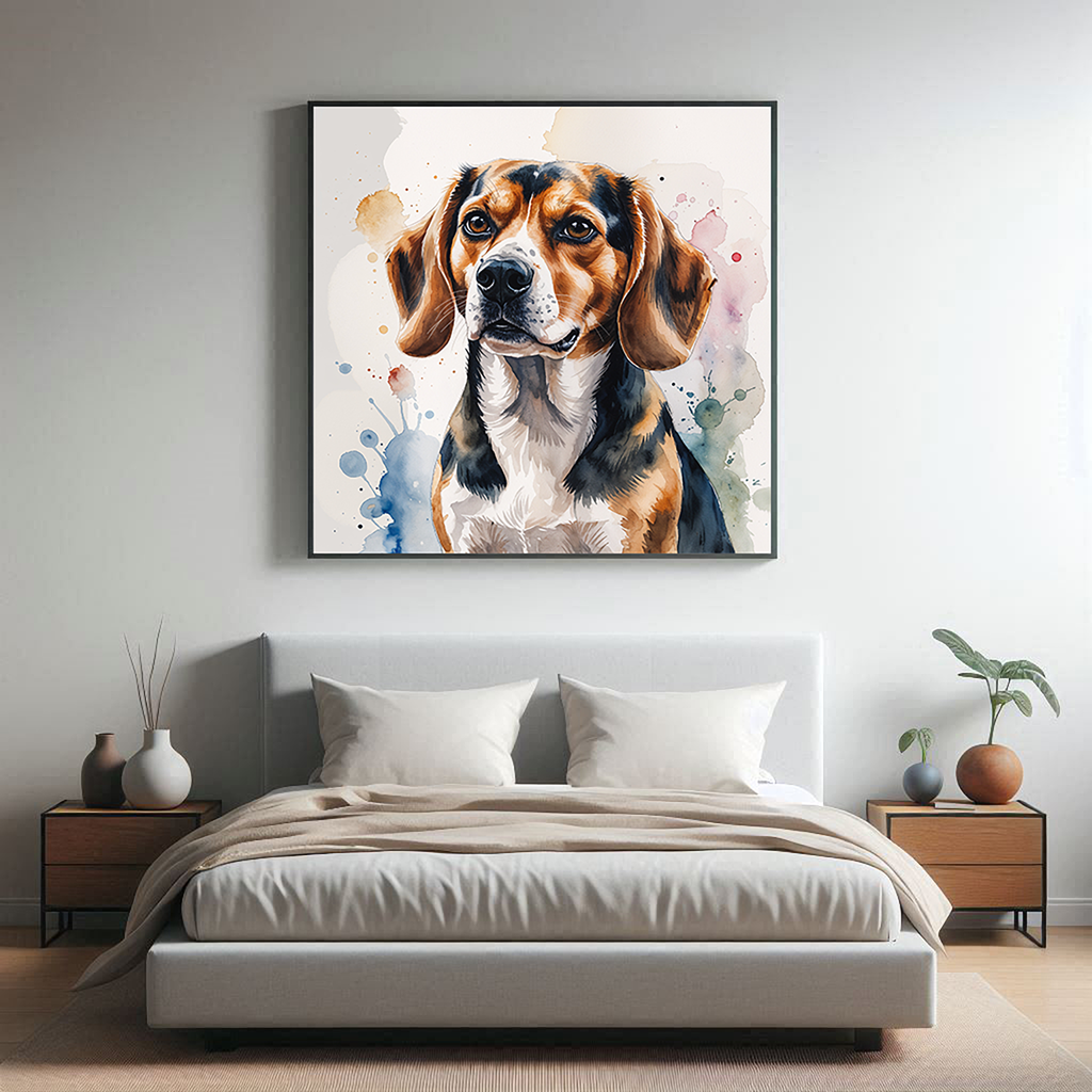 Watercolor Beagle Dog Painting Printable Wall Art — detailed artwork preview