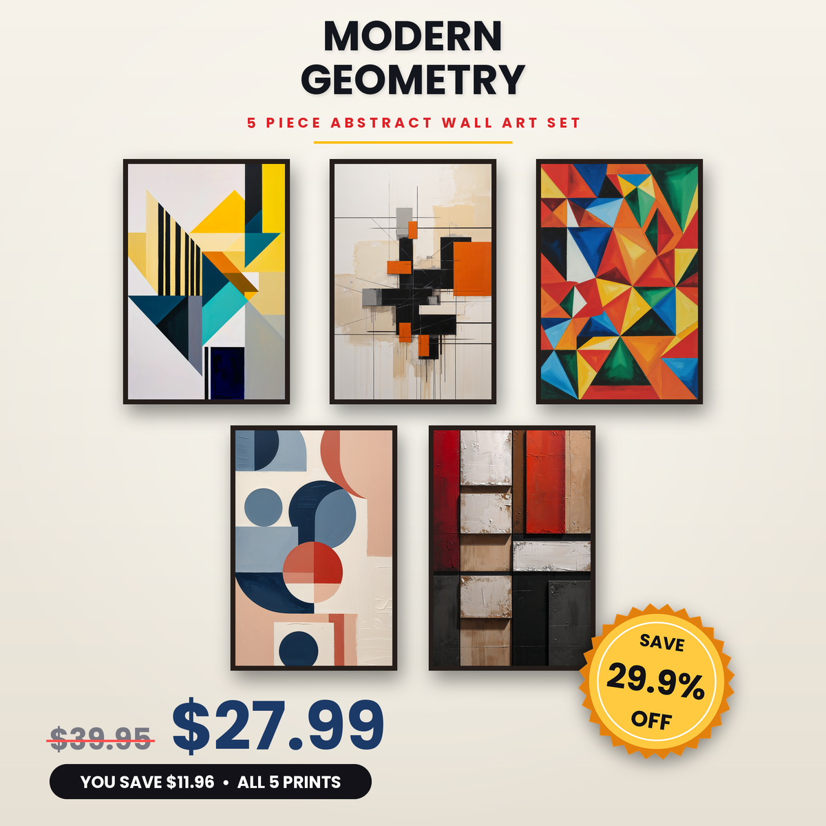 Modern Geometry - 5 Premium Abstract Wall Art Prints Bundle