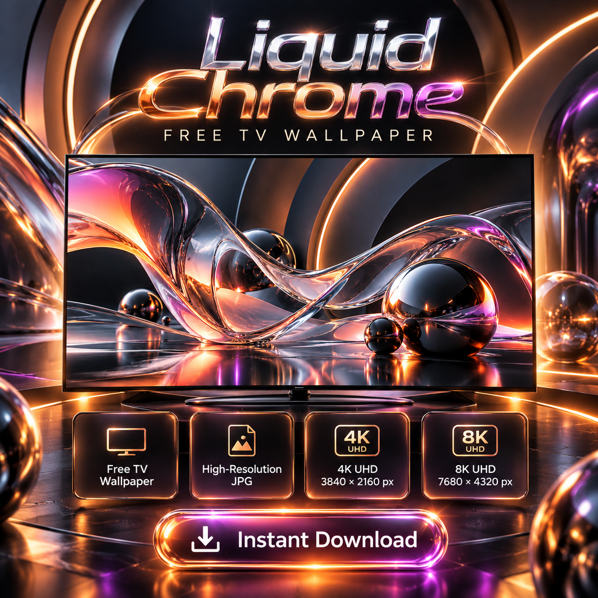 Liquid Chrome high-resolution 4K and 8K TV wallpaper digital download preview