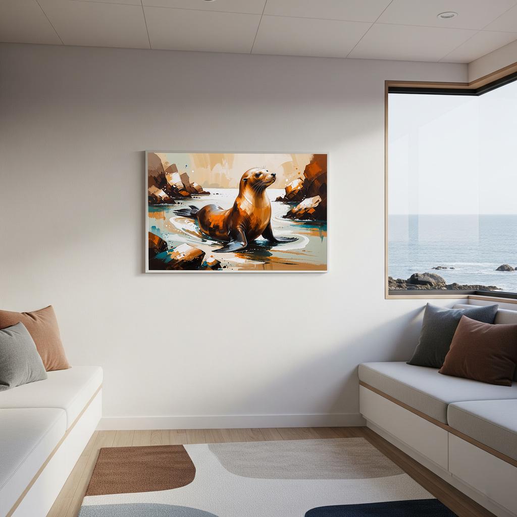 Abstract Sea Lion Coastal Painting Wall Art | Digital Download