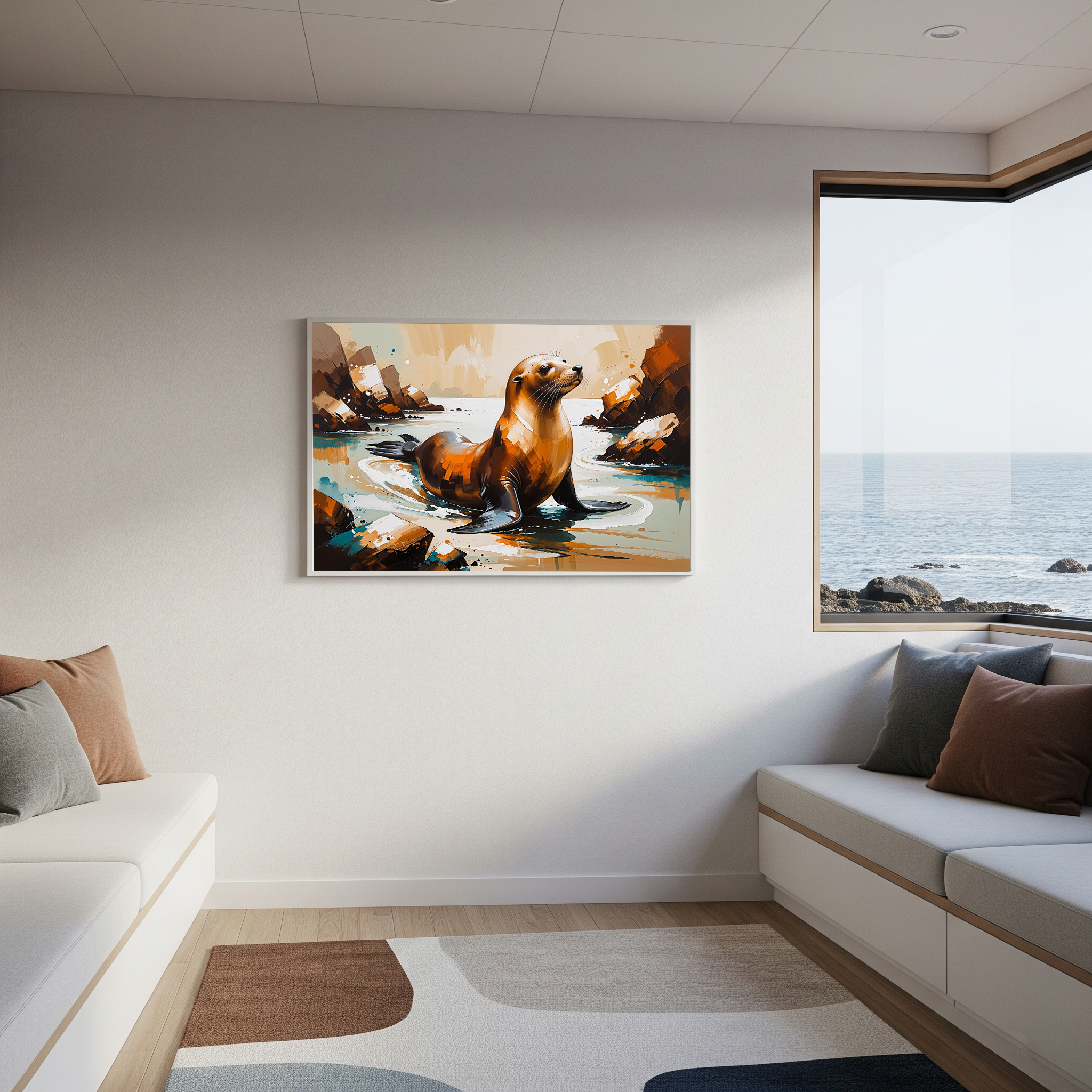 Abstract Sea Lion Coastal Painting Wall Art | Digital Download