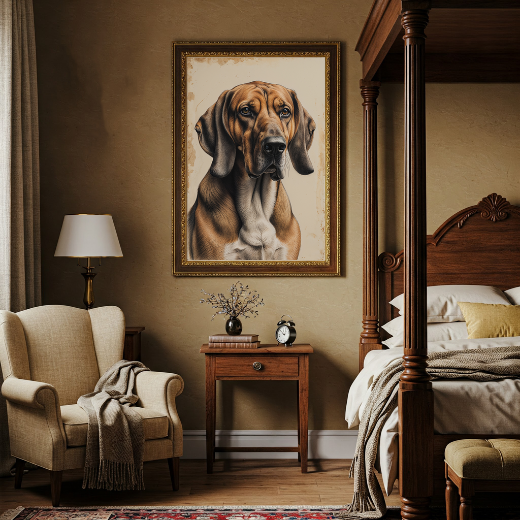 Vintage Coonhound Dog Portrait Sketch | Elegant Hand-Drawn Style Wall Art Print