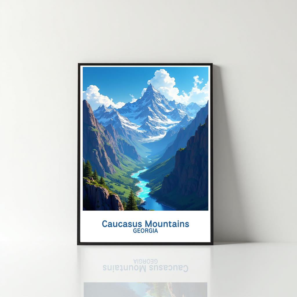 Digital art of the Caucasus Mountains by Reflectionare, showcasing snowy peaks and rugged mountain landscape.