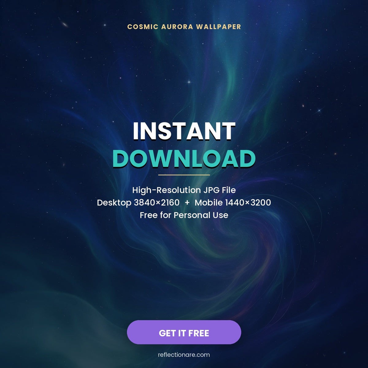 Cosmic Aurora instant download wallpaper preview with desktop and mobile resolutions