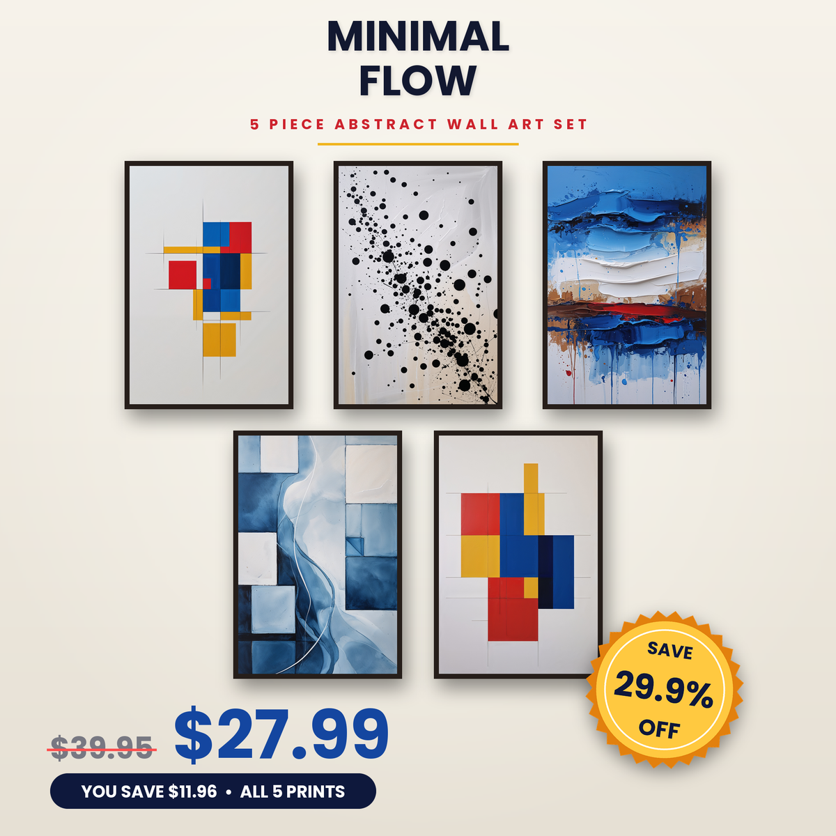 Minimal Flow - 5 Premium Abstract Wall Art Prints Bundle
