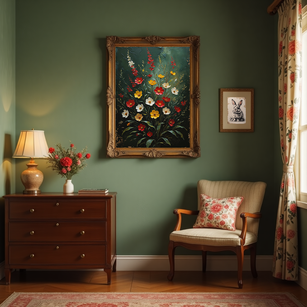 Vintage floral impasto art print by Reflectionare featuring vibrant retro flower wall decor with textured digital floral artwork.