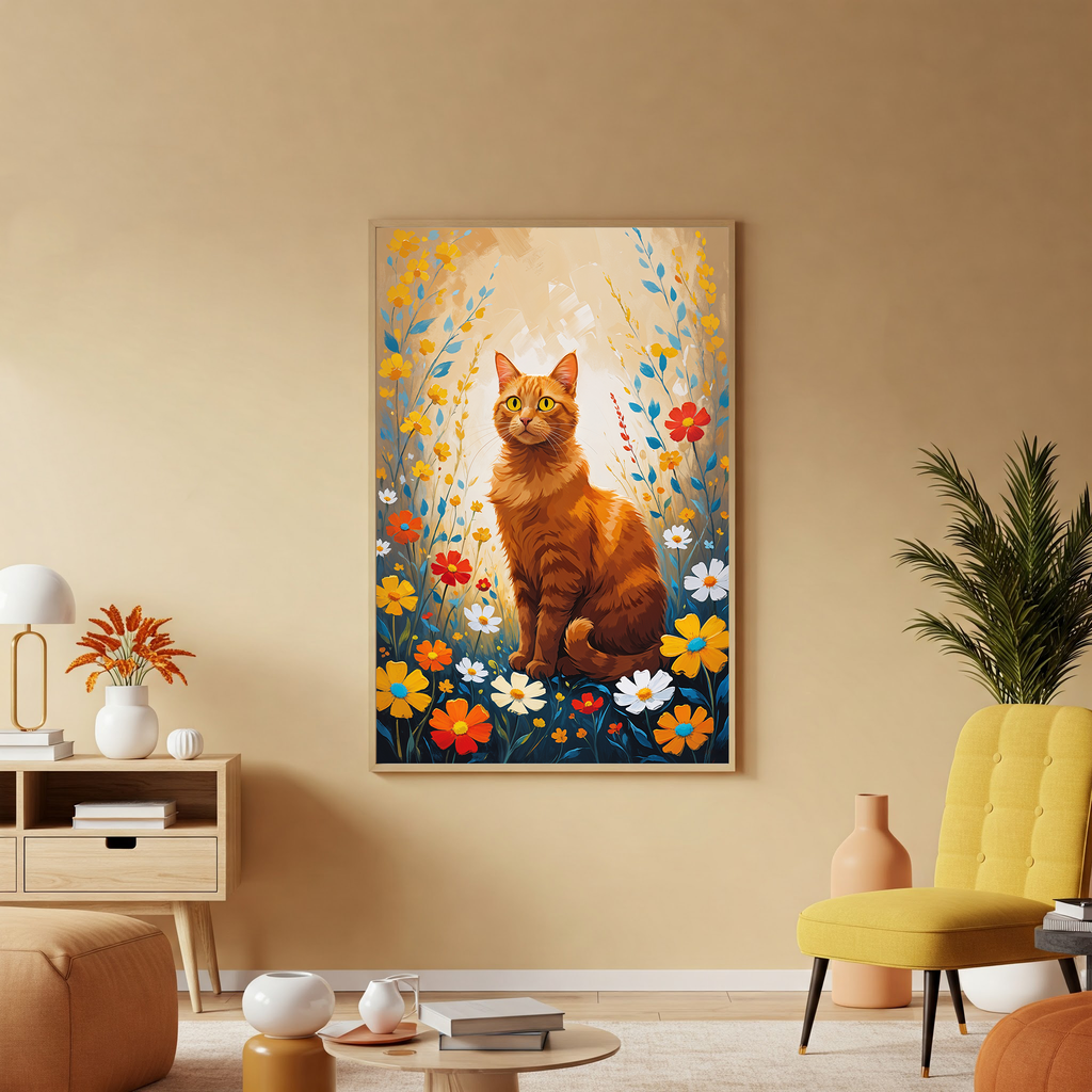 Orange Cat in Wildflowers Wall Art | Digital Download