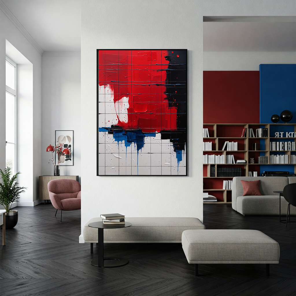 Grid Abstraction Red and Blue Textured Art | Digital Download