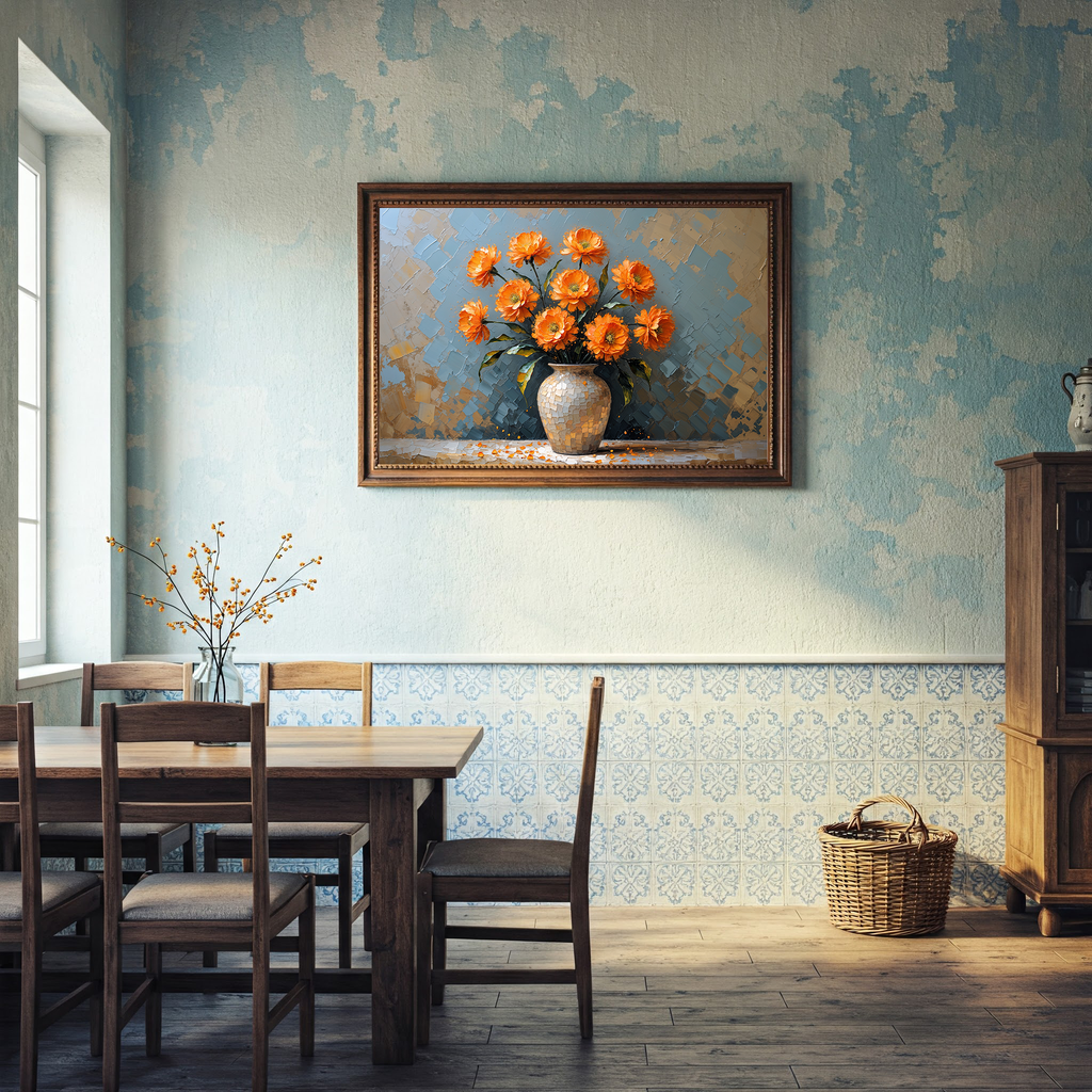 Vintage Orange Flowers Vase Oil Painting | Digital Download