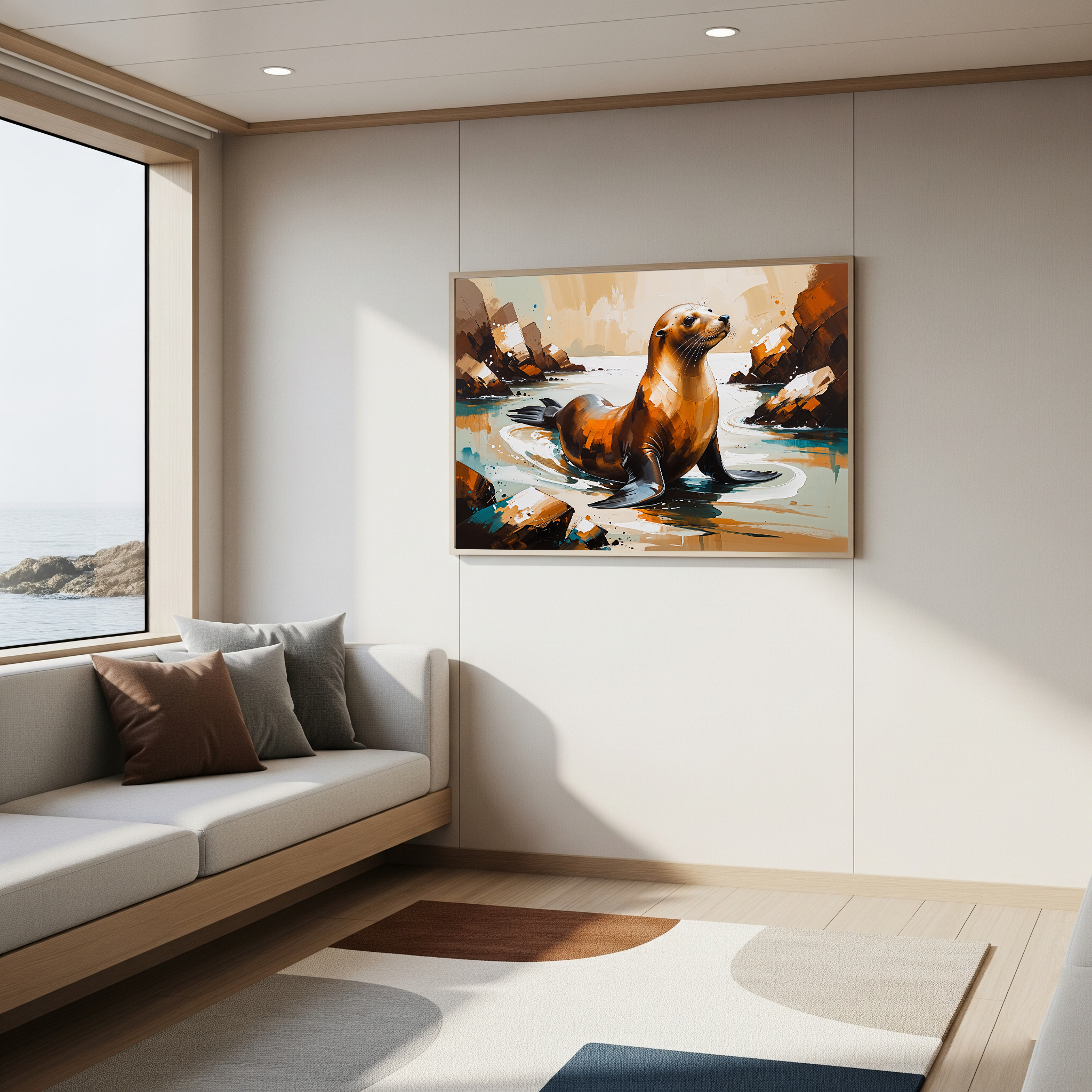 Abstract Sea Lion Coastal Painting Wall Art | Digital Download