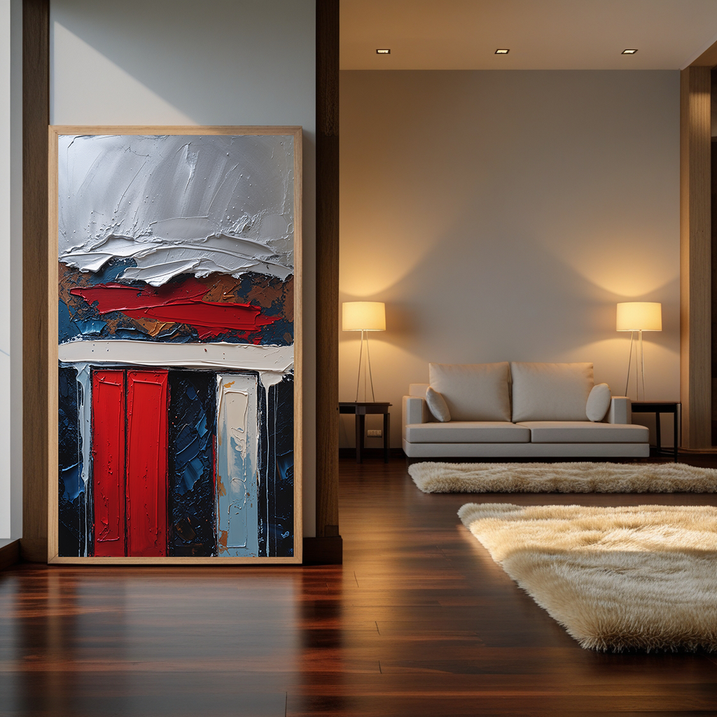 Digital abstract impasto oil painting print by Reflectionare featuring modern textured geometric art with vibrant colors and bold shapes.