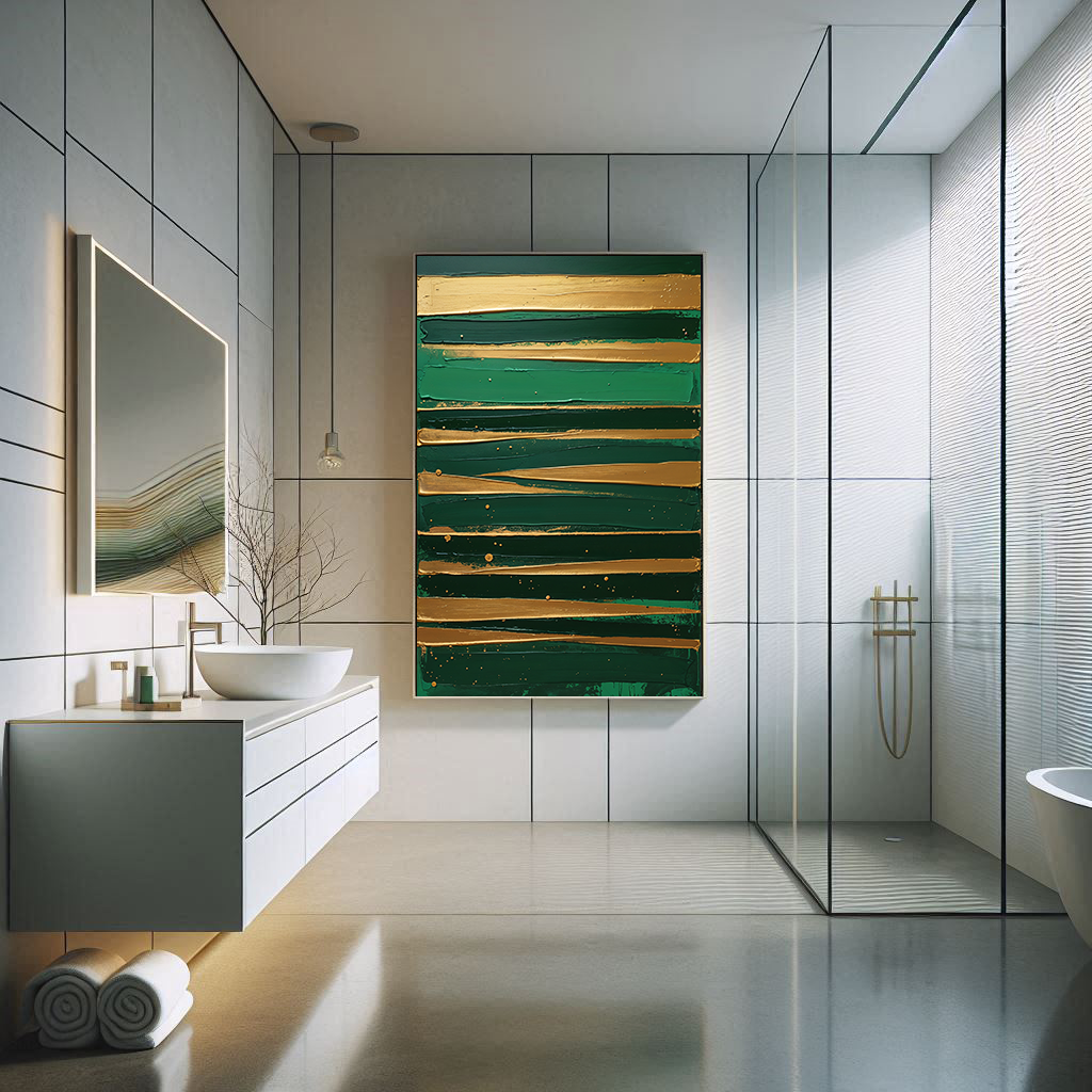 Golden Brushstrokes Green Abstract Wall Art | Digital Download