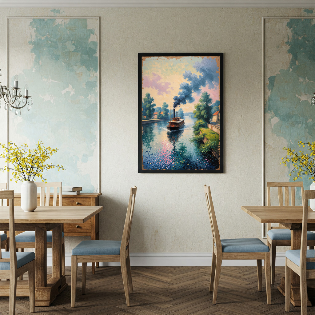 Vintage Steamboat River Painting Wall Art | Digital Download