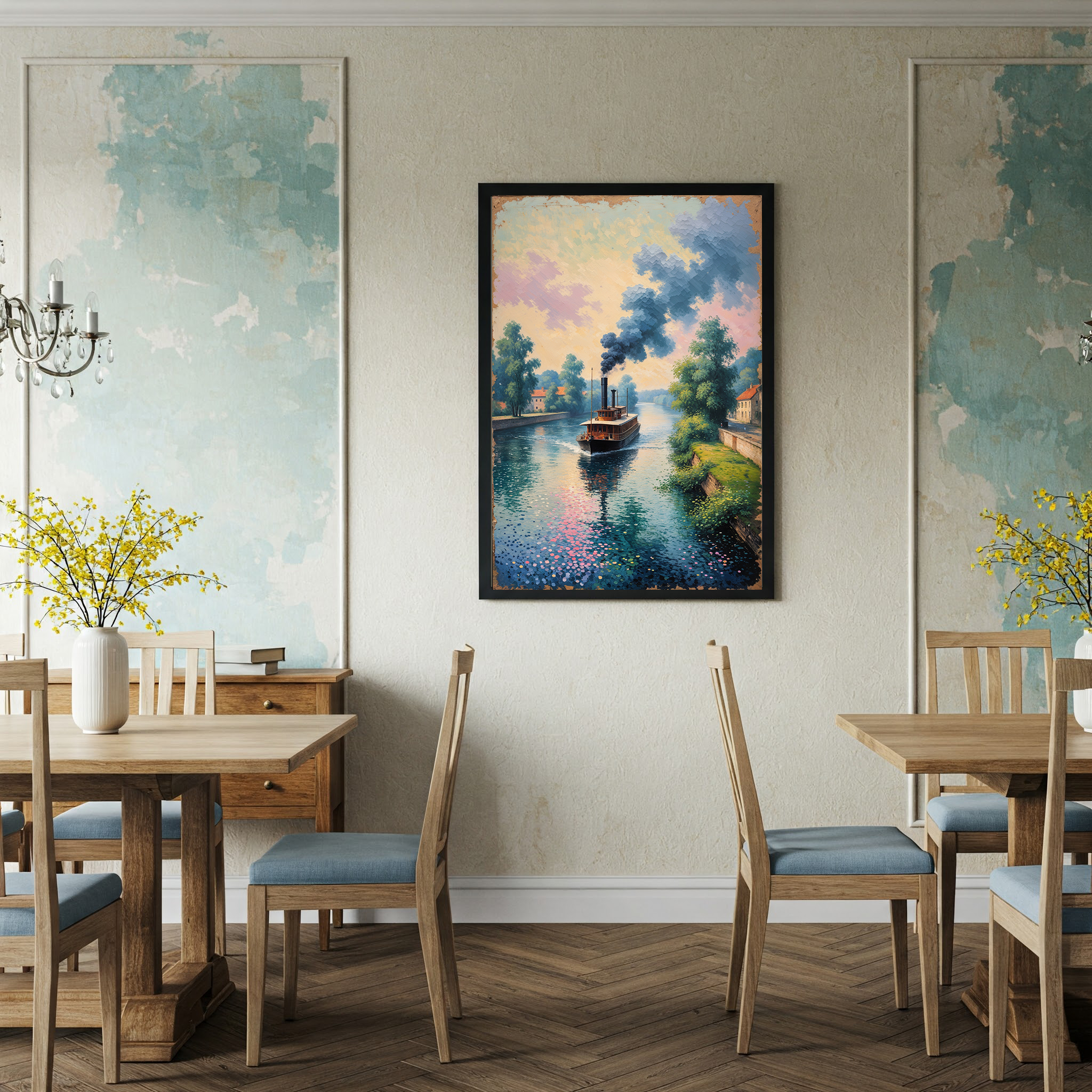 Vintage Steamboat River Painting Wall Art | Digital Download