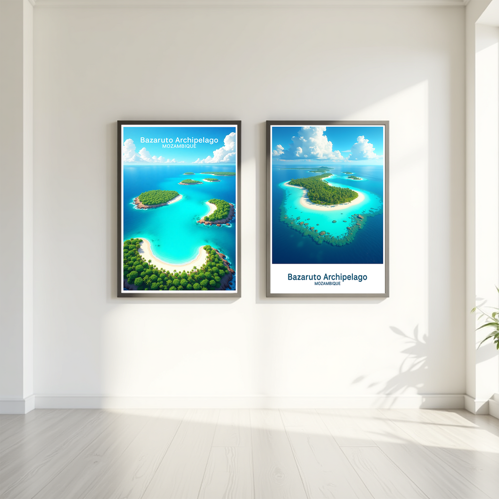 Digital art of the Bazaruto Archipelago by Reflectionare, showcasing vibrant island scenery and turquoise waters.