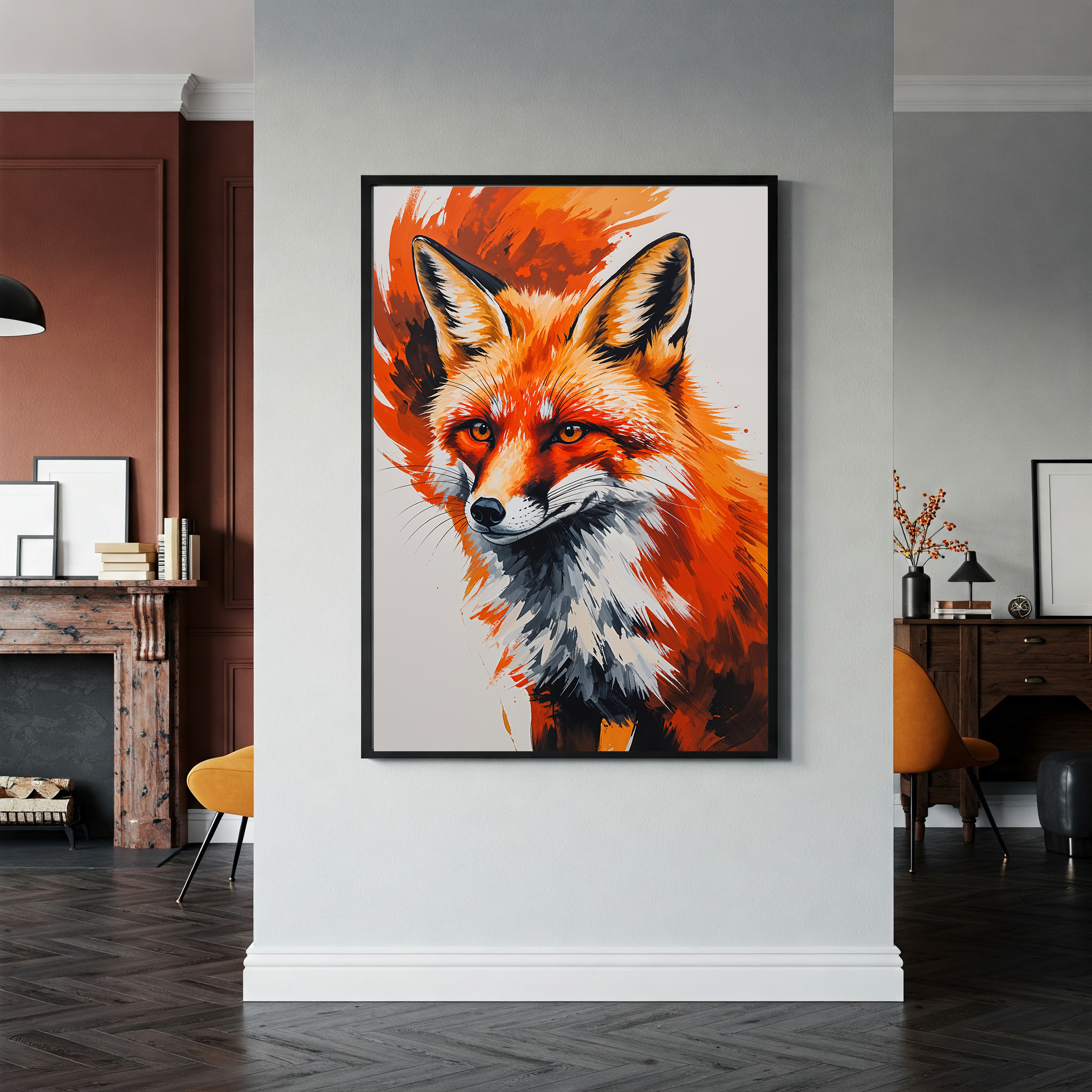Abstract Red Fox Portrait Wall Art | Digital Download