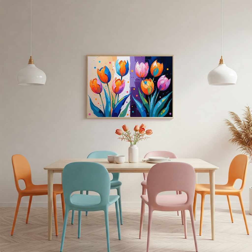 Vivid Impasto Oil Painting Tulip Art — close-up product detail