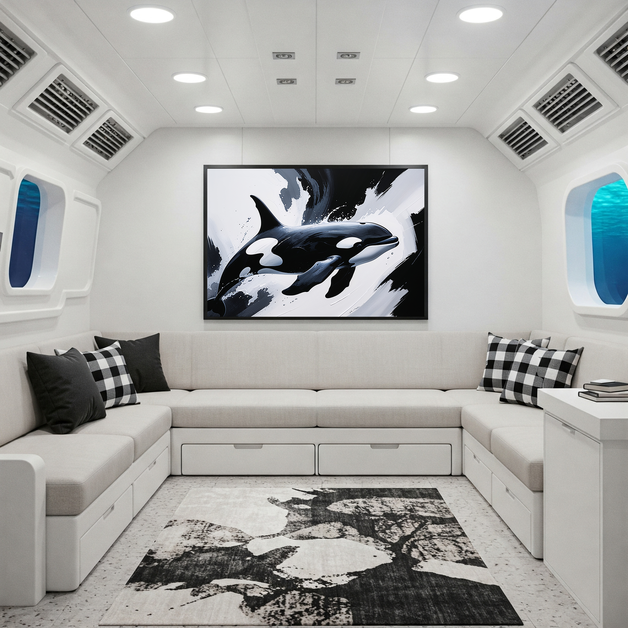 Monochrome Abstract Orca Whale Painting | Digital Download