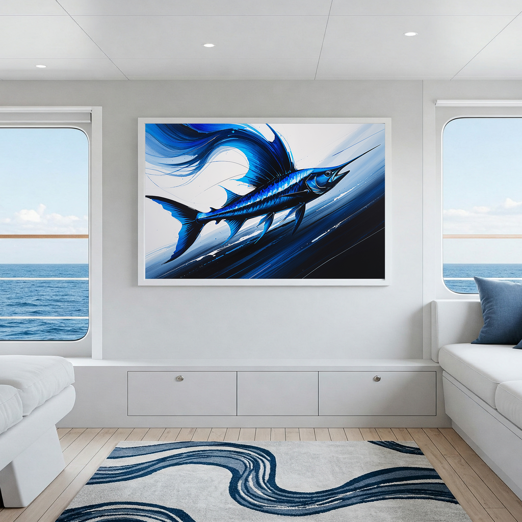 Abstract Blue Sailfish Painting Wall Art | Digital Download