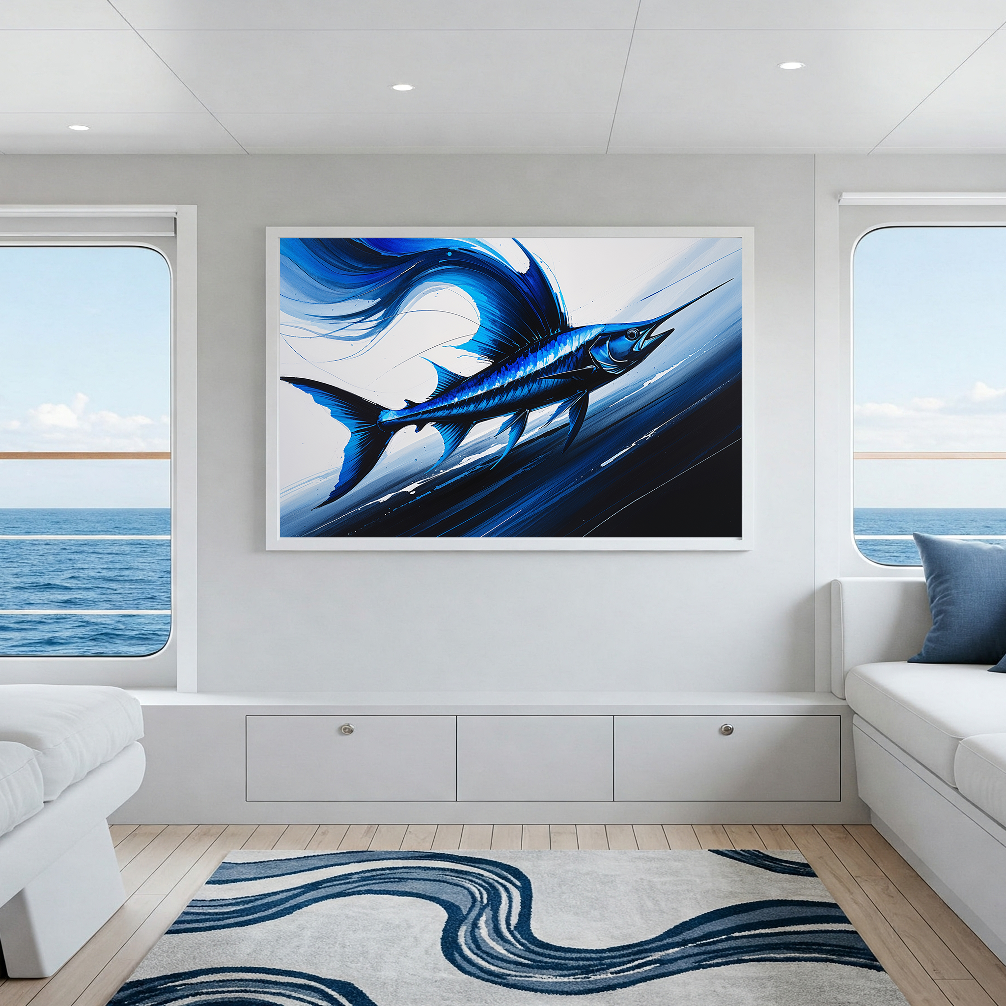 Abstract Blue Sailfish Painting Wall Art | Digital Download