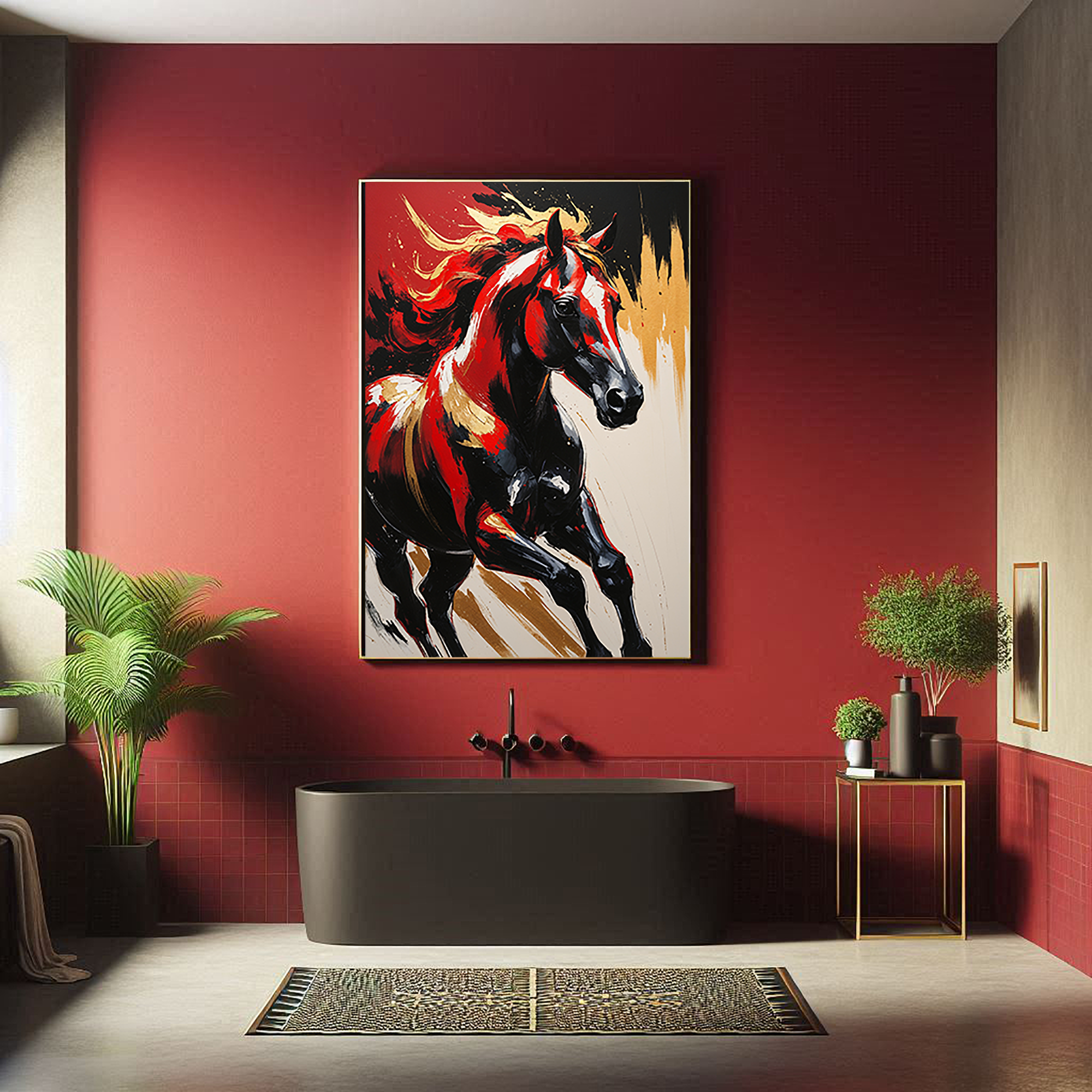 Abstract Red & Black Horse Wall Art | Digital Download