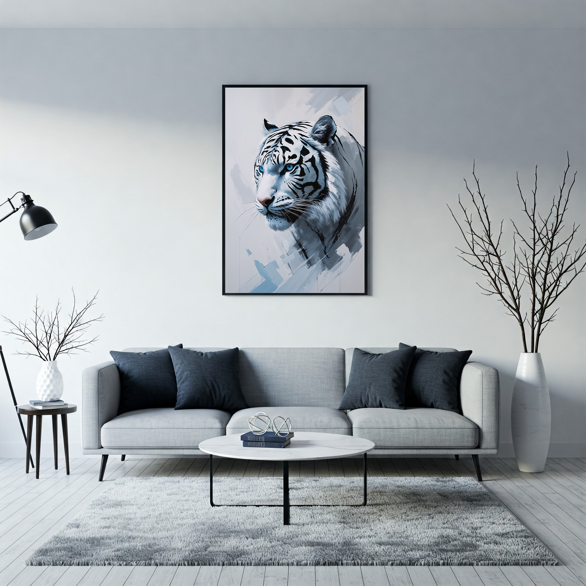 Abstract White Tiger Side Profile Wall Art | Digital Download
