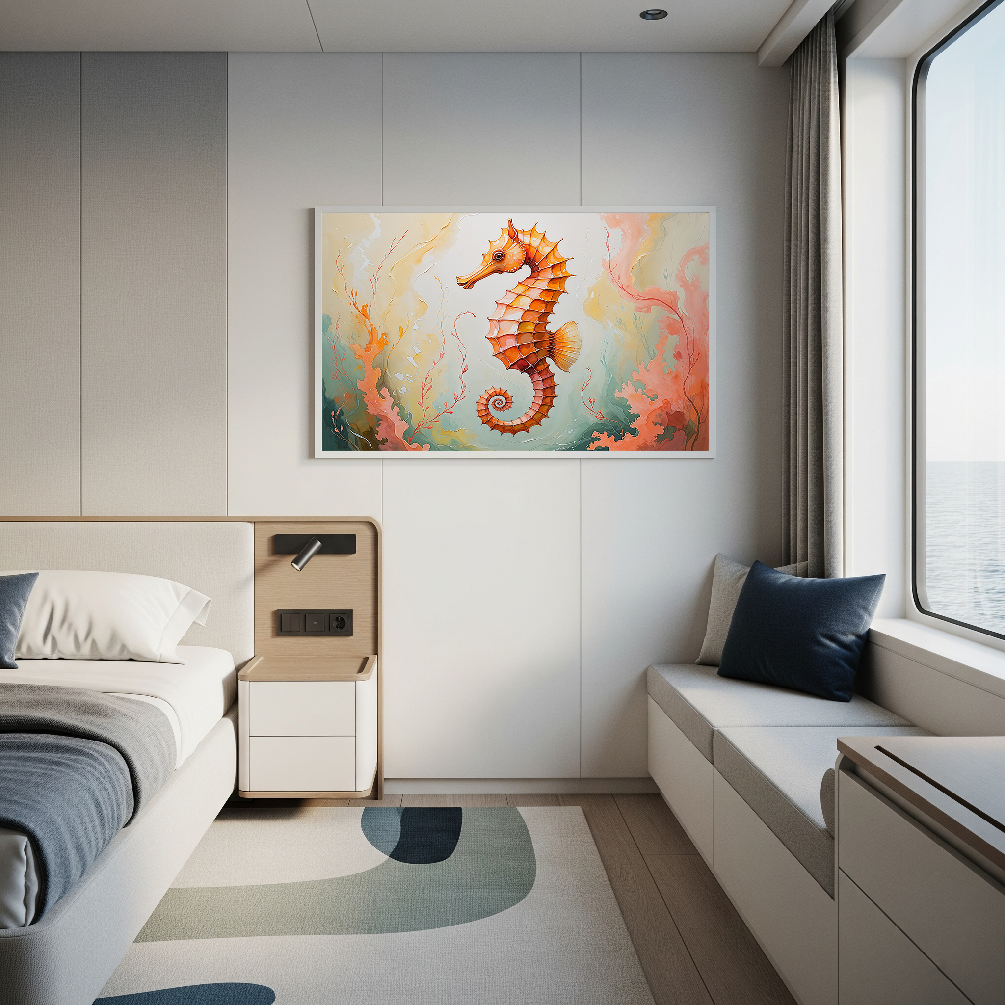 Abstract Orange Seahorse Watercolor Painting Art | Digital Download