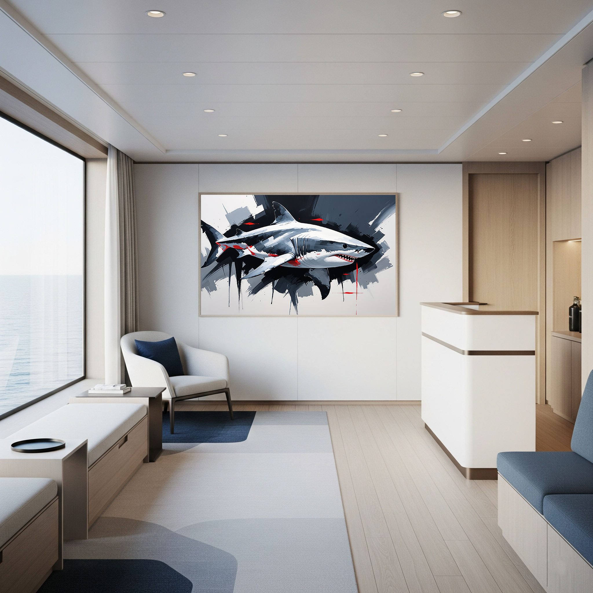 Dynamic Great White Shark Painting Wall Art | Digital Download