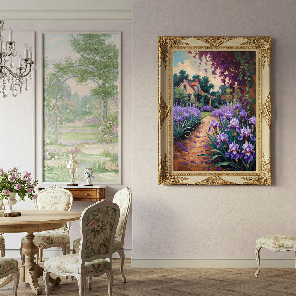 Vintage Iris Garden Wall Art Print | Impressionist Floral Decor