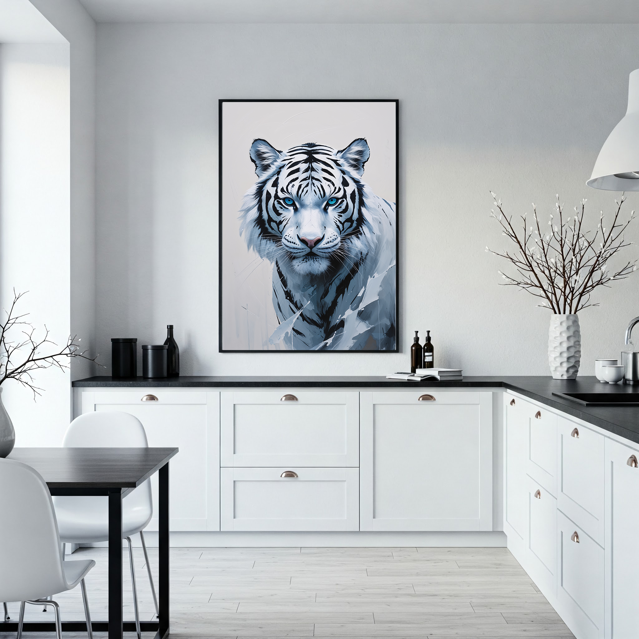 Abstract White Tiger Blue Eyes Wall Art | Digital Download