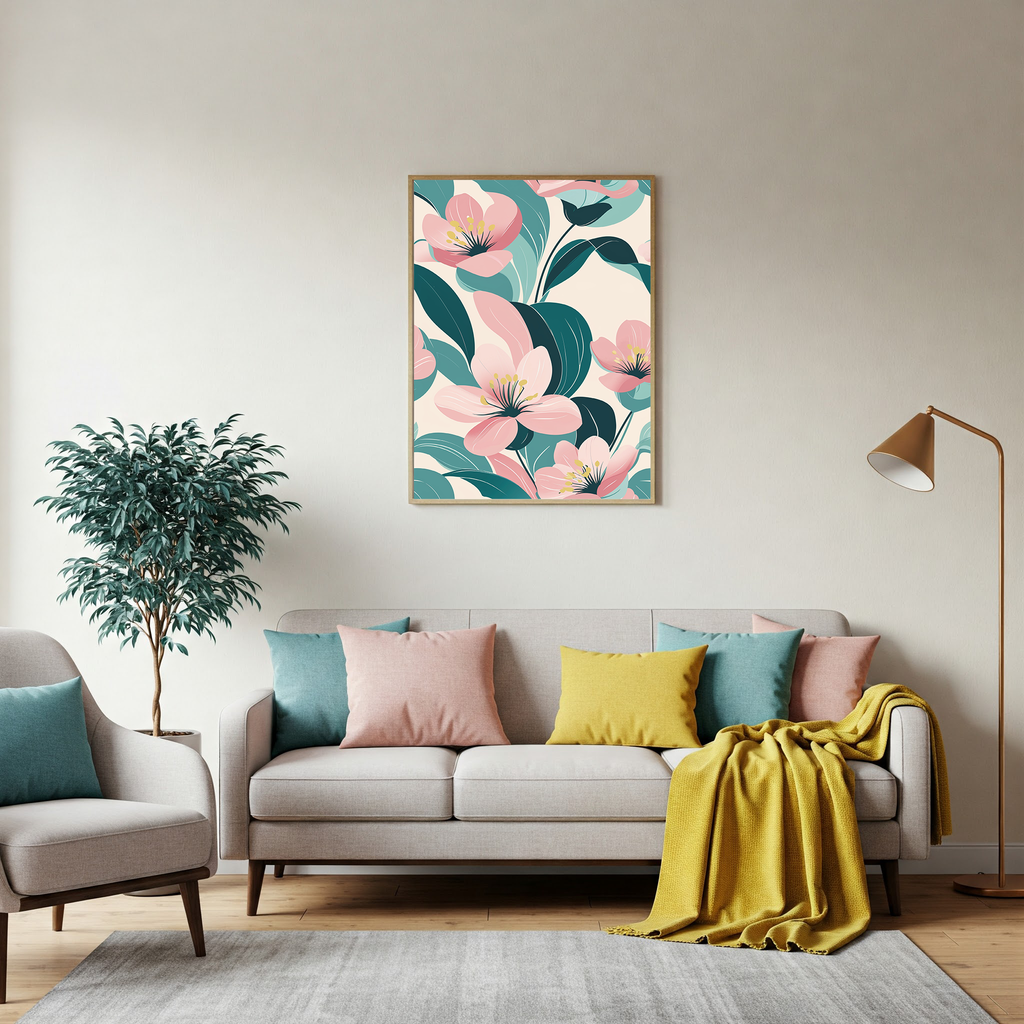Soft Pink Pastel Floral Pattern Wall Art — close-up product detail