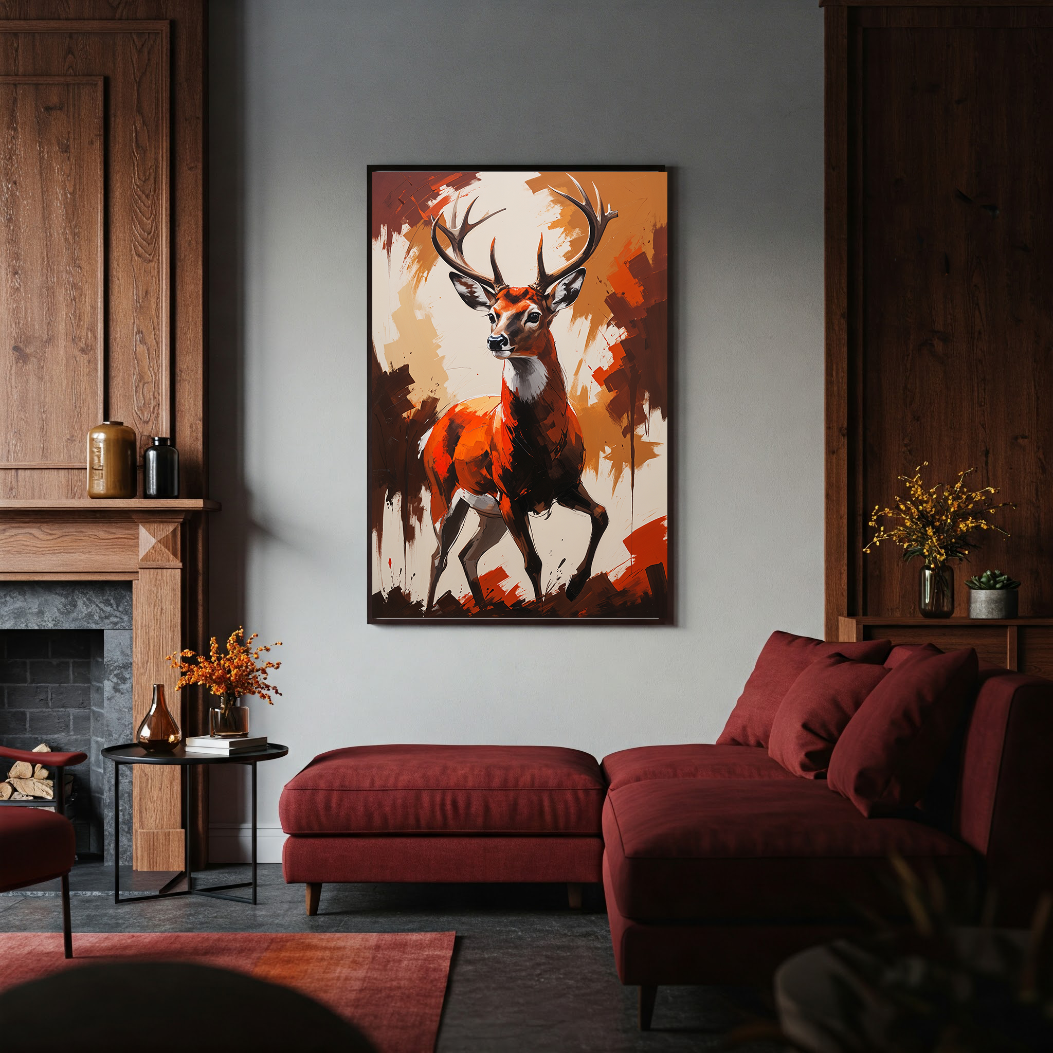 Abstract Red Deer Portrait Wall Art | Digital Download