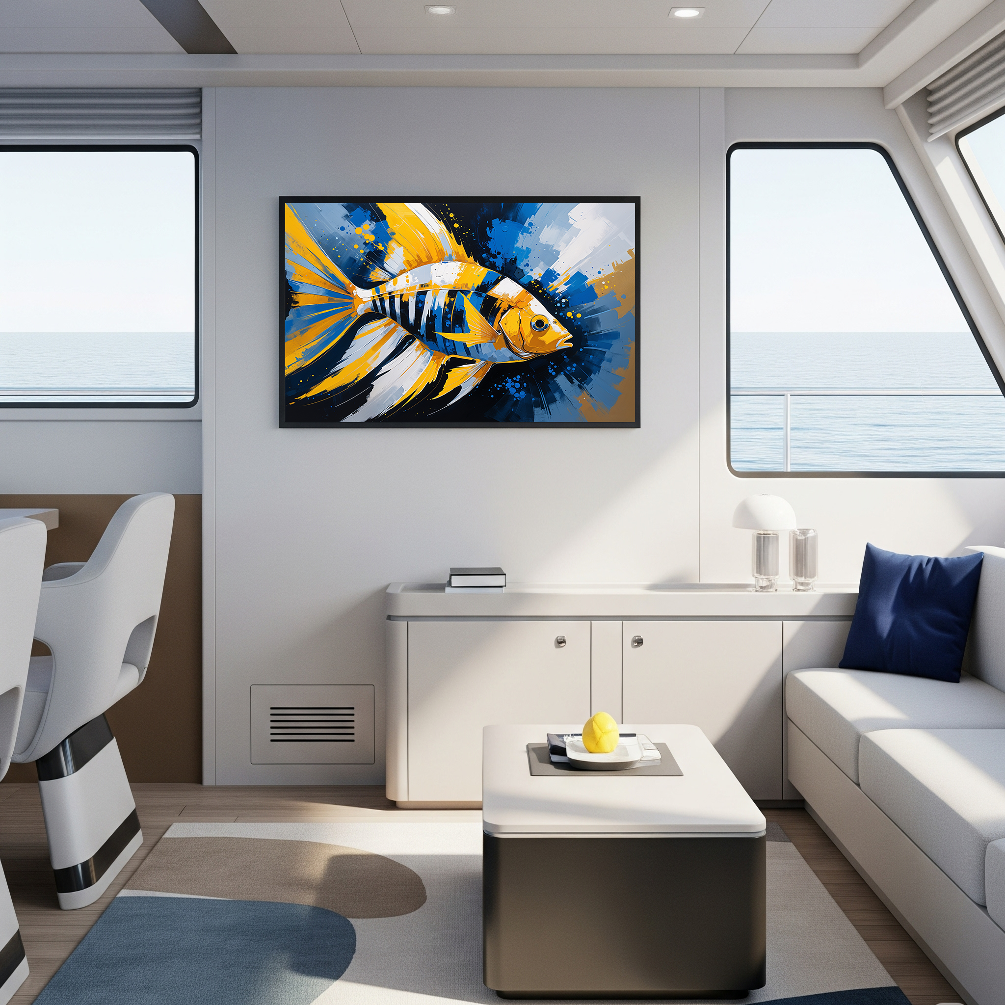 Vibrant Yellow and Blue Striped Fish Painting | Digital Download