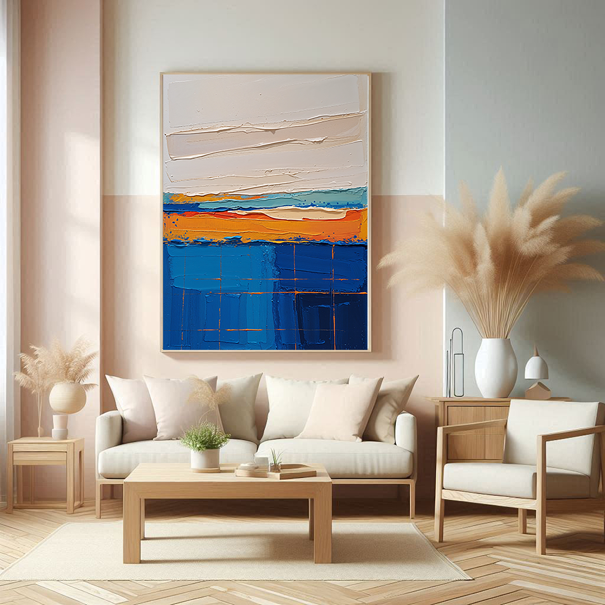 Textured Expressionism Blue and Orange Wall Art | Digital Download