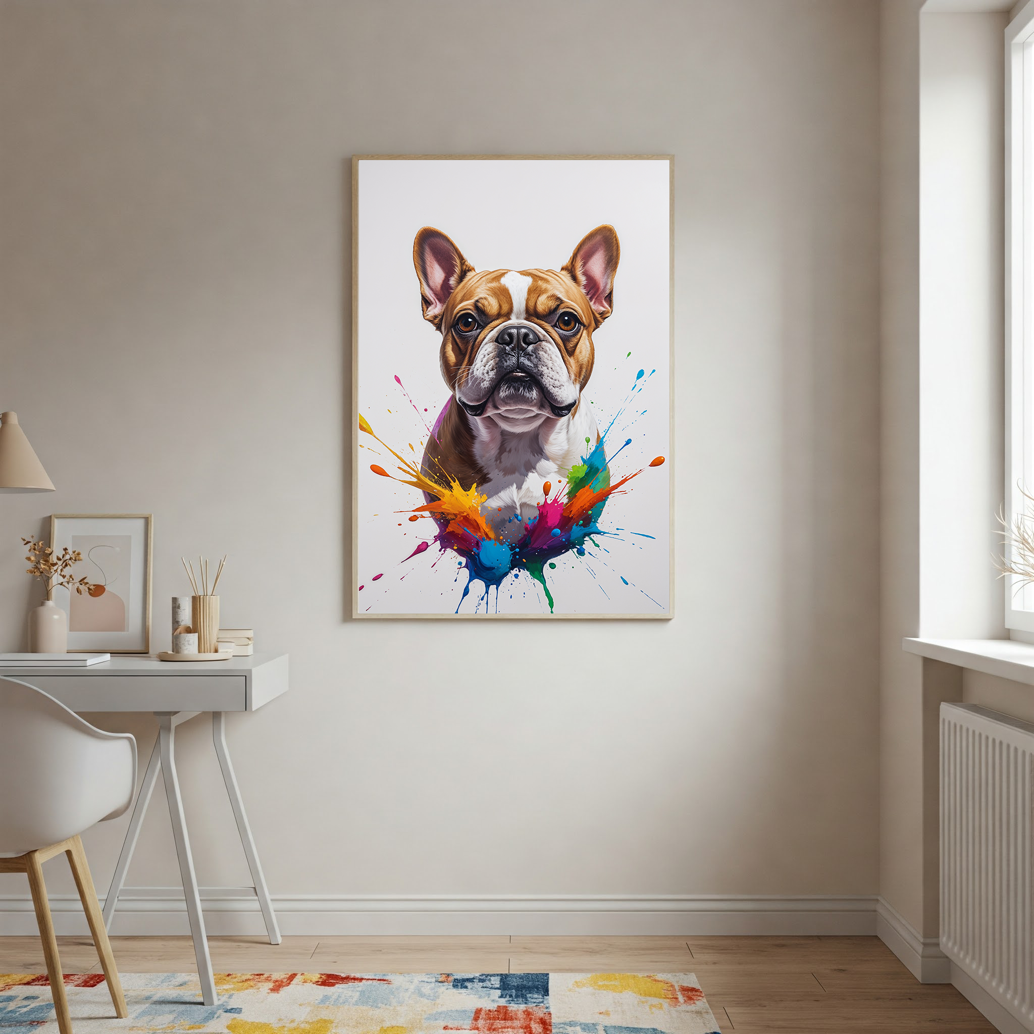 Colorful French Bulldog digital art by Reflectionare showcasing vibrant, abstract dog design in bright, vivid colors.