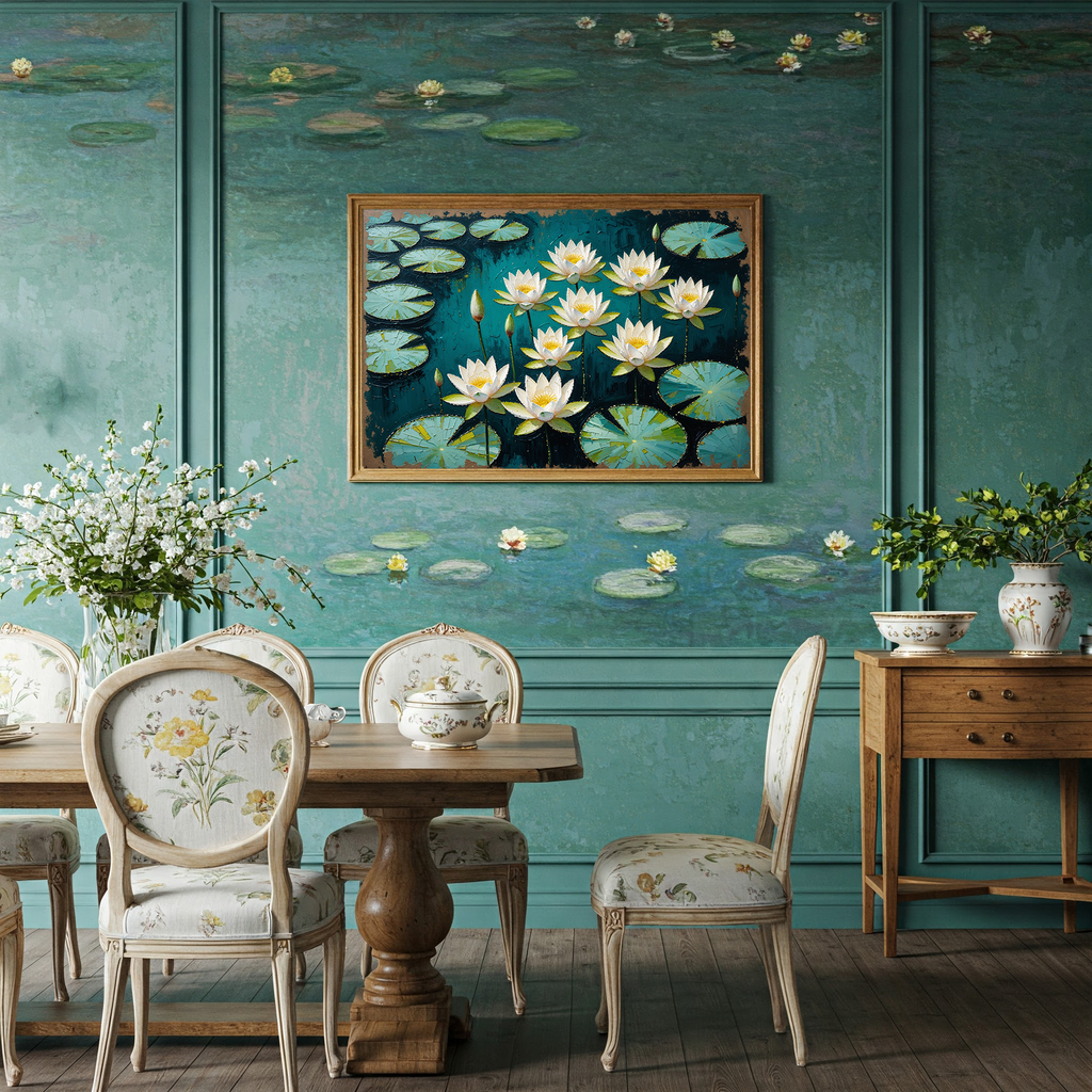 Water Lilies Pond Oil Painting Floral Art | Digital Download