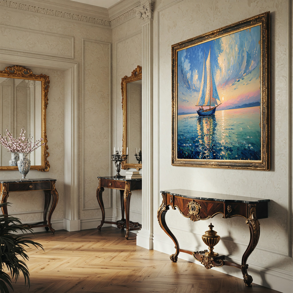 Sailboat Sunset Oil Painting Seascape | Digital Download