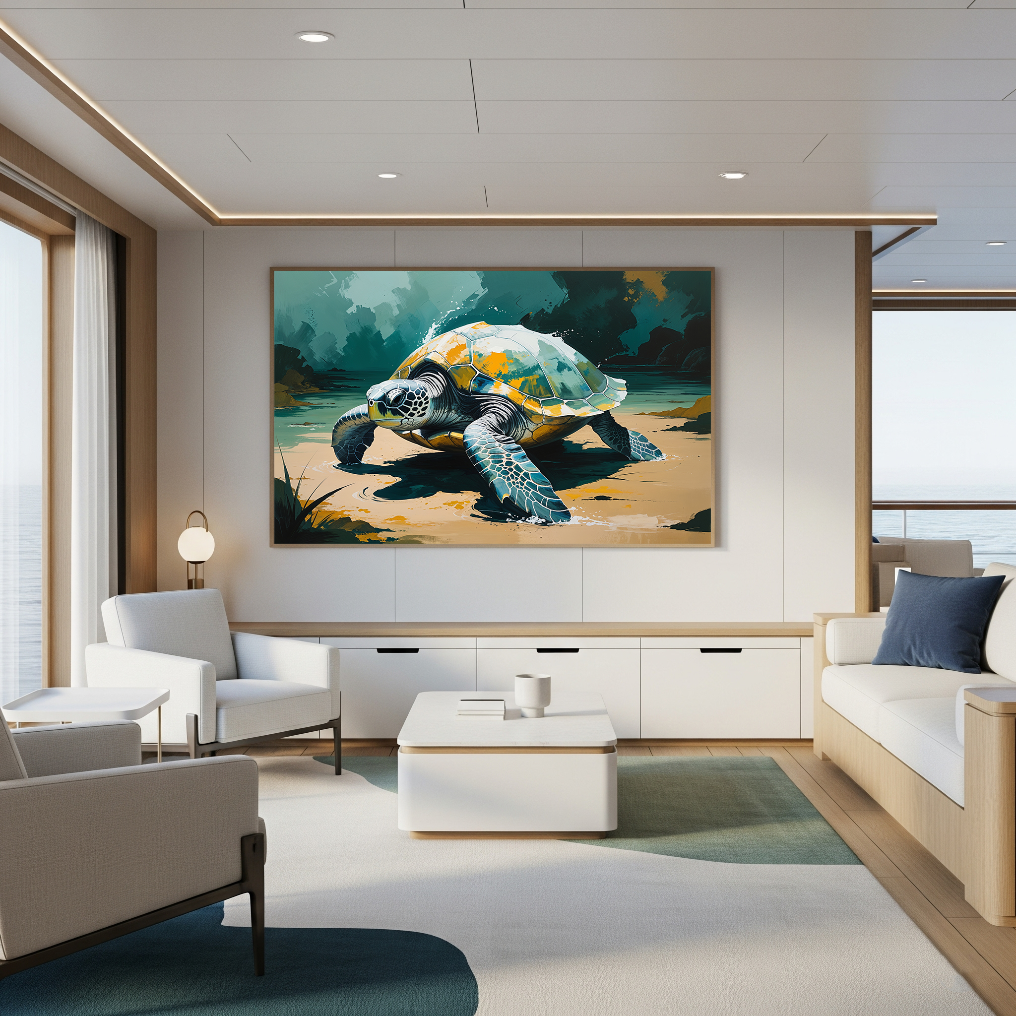 Abstract Sea Turtle Beach Painting Wall Art | Digital Download