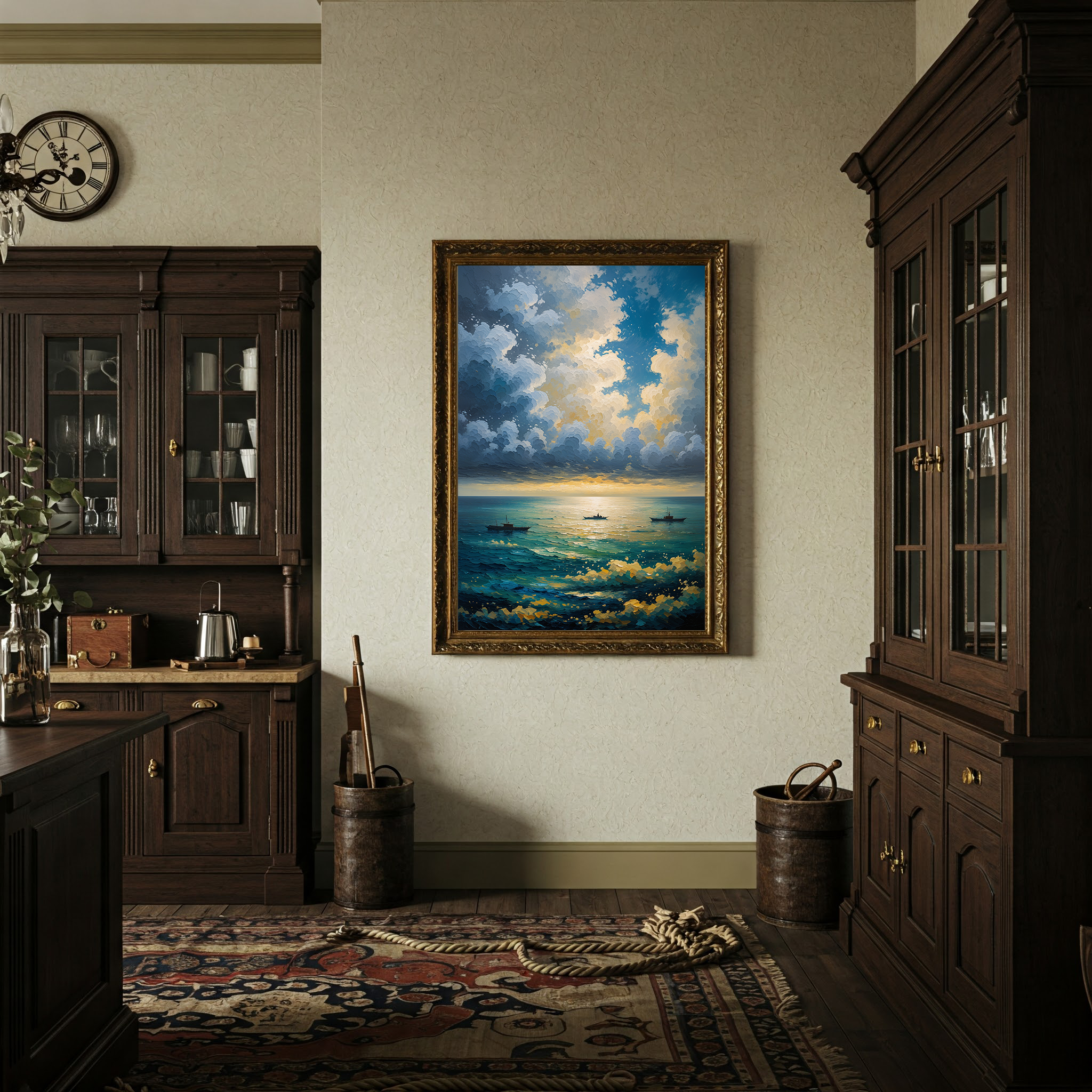 Vintage Naval Horizon Wall Art Print | Impressionist Ocean Decor