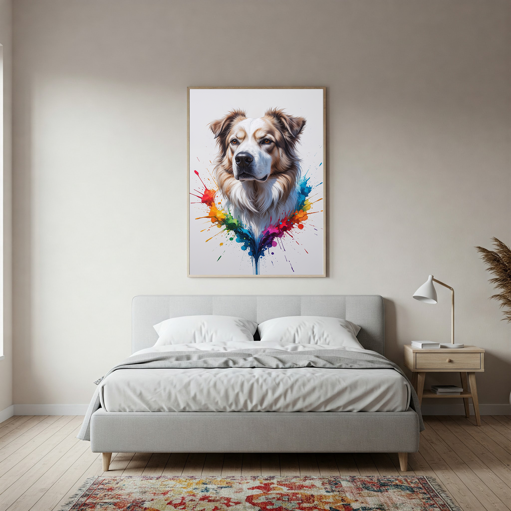 Colorful Australian Shepherd digital art by Reflectionare showcasing a vibrant, multi-colored dog illustration on a white background.