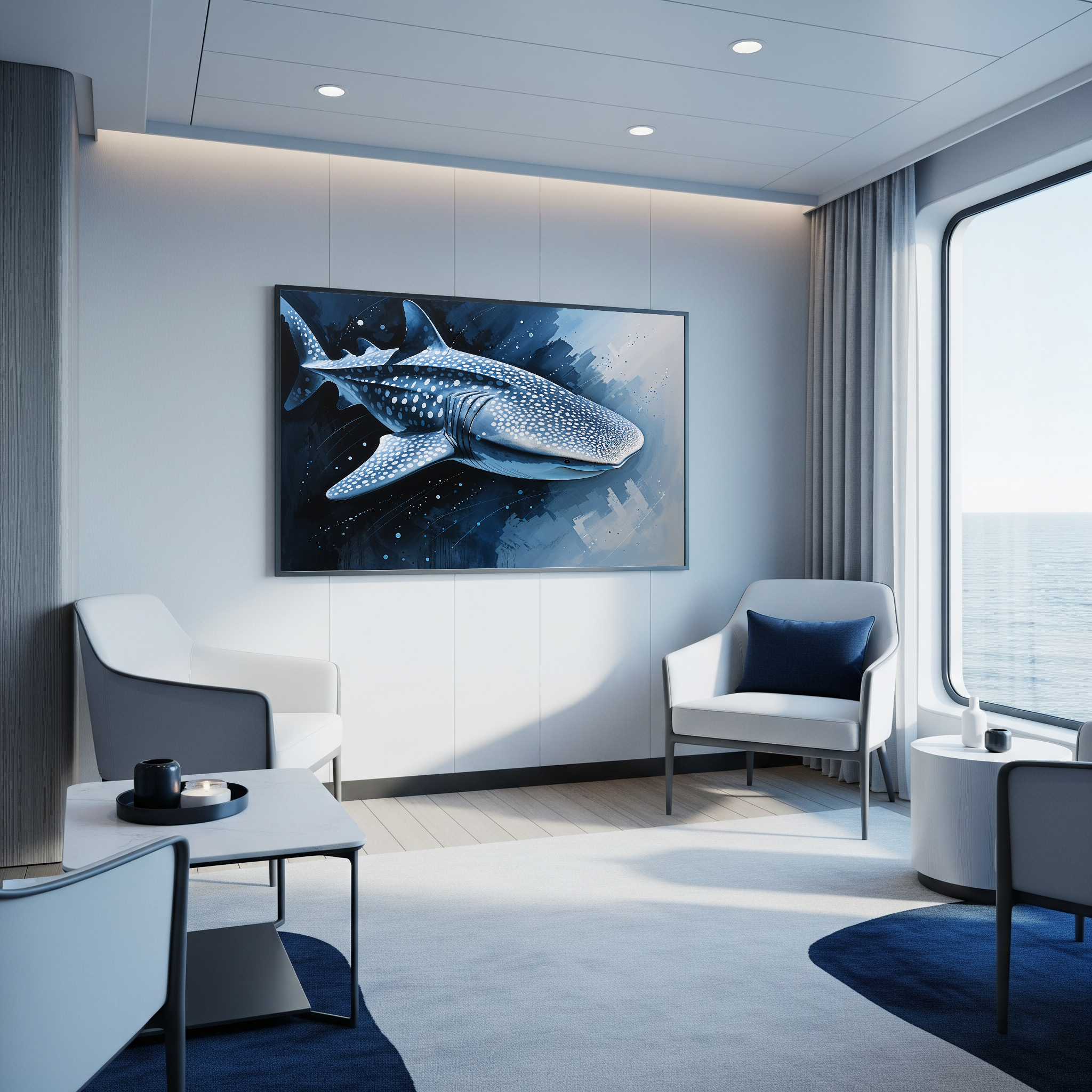 Abstract Whale Shark Blue Painting Wall Art | Digital Download