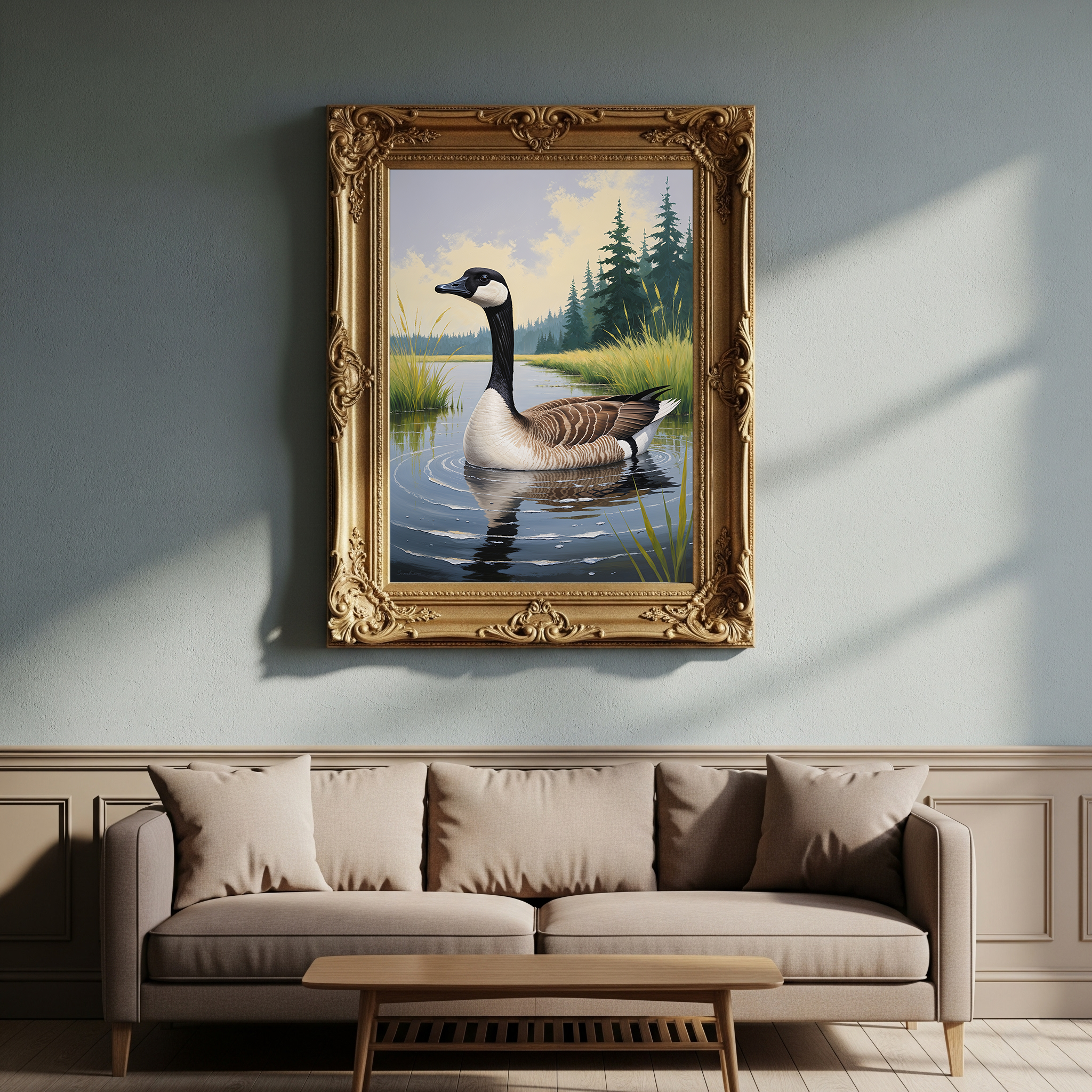 Vintage Canada Goose art print by Reflectionare featuring retro nature digital wall decor with a Canada goose illustration.