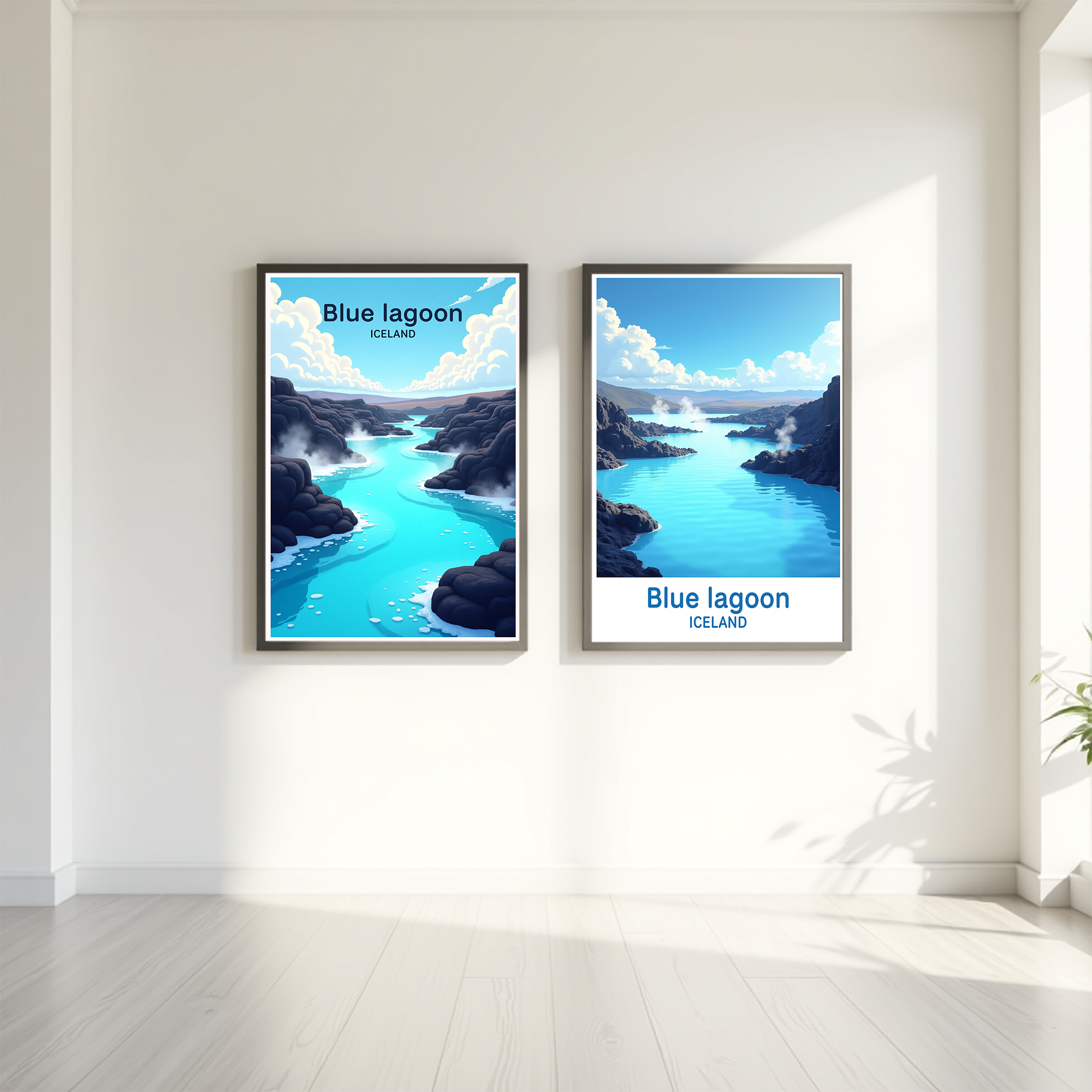 Digital art piece titled "Blue Lagoon" by Reflectionare featuring a vibrant, serene lagoon scene with lush blue waters.