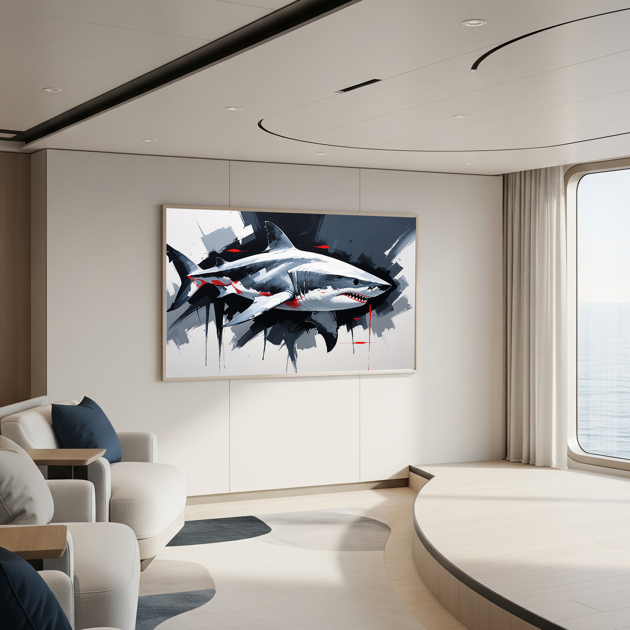 Dynamic Great White Shark Painting Wall Art | Digital Download