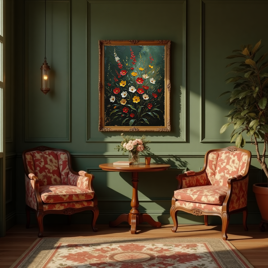 Reflectionare vintage floral impasto art print featuring retro flower wall decor in a vibrant digital art style.