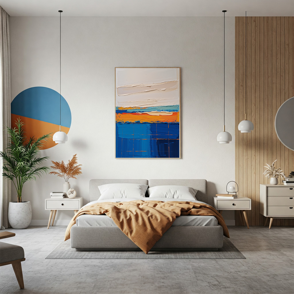 Textured Expressionism Blue and Orange Wall Art | Digital Download