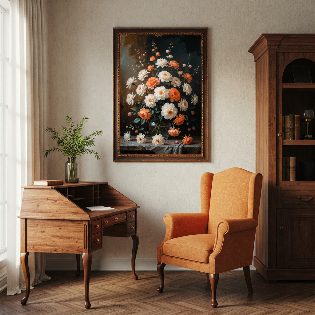 Vintage Peach Blossom Wall Art Print | Impressionist Floral Decor
