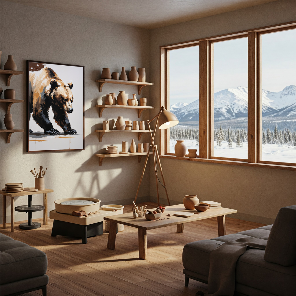 Abstract bear digital art print by Reflectionare, modern wildlife wall decor featuring a stylized bear design on a digital canvas.